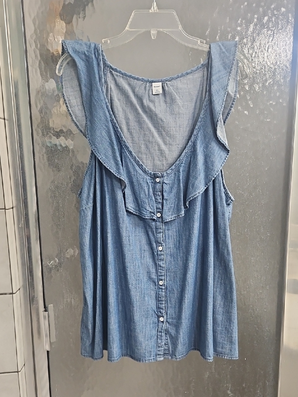 Old Navy Light Blue Chambray Ruffle Tank